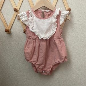 Shein Pink Romper with Eyelet Ruffle Bib